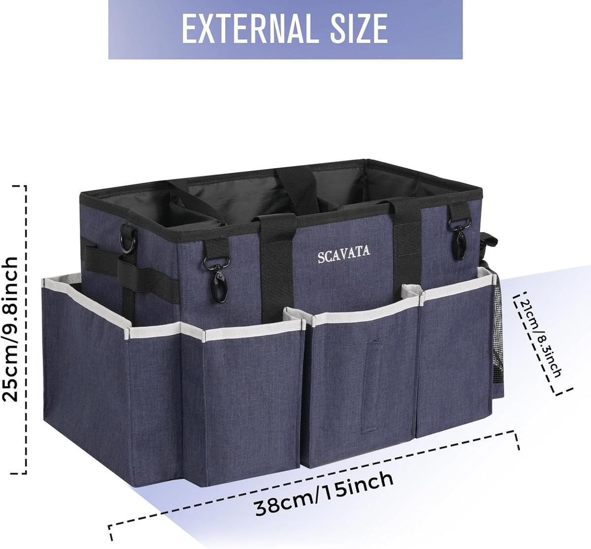 SCAVATA Wearable Cleaning Caddy Bag, Supplies Organizer with Handle & Shoulder Straps for Housekeepers, Under Sink & Car Cleaning Tool Organizer with 4 Foldable Dividers (Black)