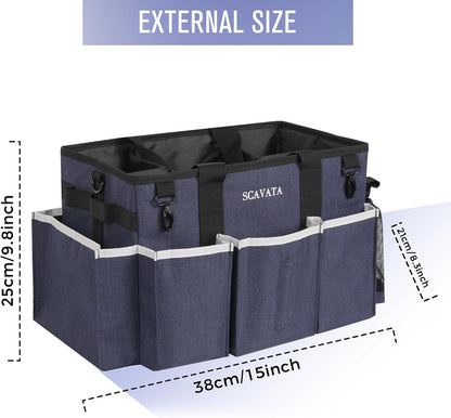 SCAVATA Wearable Cleaning Caddy Bag, Supplies Organizer with Handle & Shoulder Straps for Housekeepers, Under Sink & Car Cleaning Tool Organizer with 4 Foldable Dividers (Black)