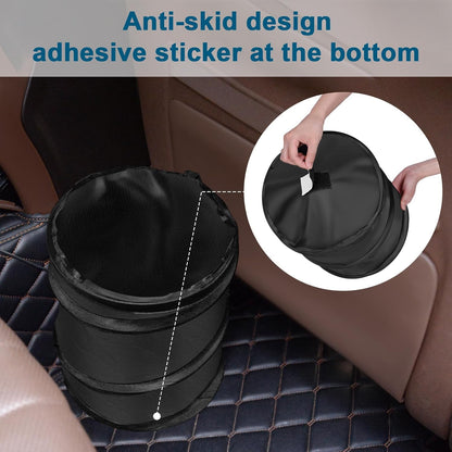 Car Trash Can, 2 Packs Mini Collapsible Pop-up Car Garbage Can, Waterproof Hanging Car Trash Bag with Velcro, Car Trash Bin, Black