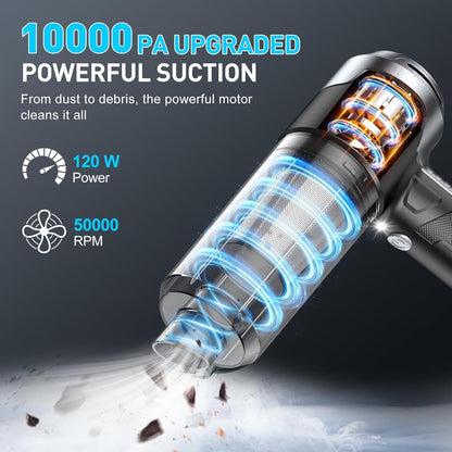 KMM Handheld Car Vacuum Cleaner, 9000Pa Vacuum Cleaner and Air Duster, 120W High Power Hand Held Vacuum with LED Light and Multi-Nozzles for Car, Home, Office, Pet
