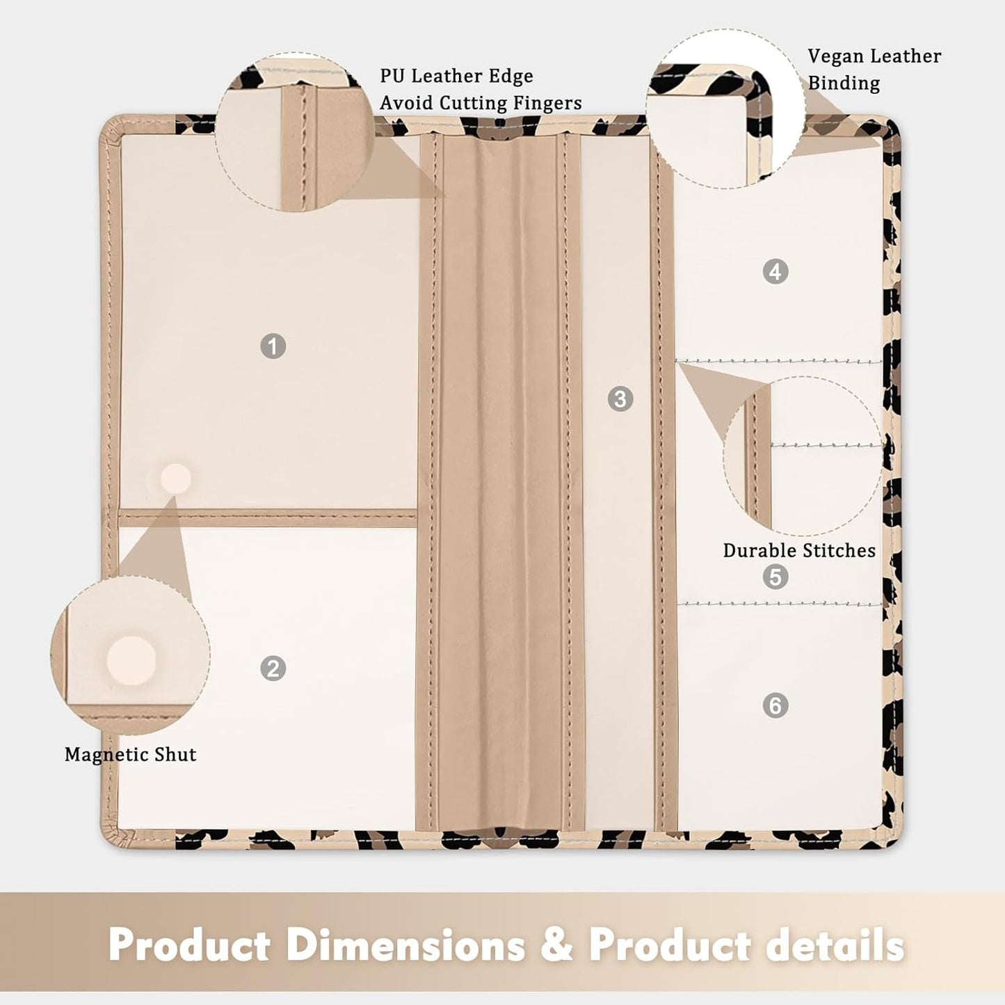 Car Registration and Insurance Holder, with Magnetic Closure for License, Cards and Documents, All Vehicle Needs and Car Accessories (Leopard-Black)