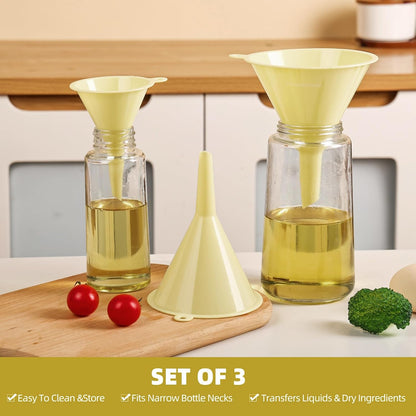 Plastic Kitchen Funnel Set of 3, Round Kitchen Funnels for Filling Bottles, Durable and Multifunctional Funnels for Filling Canning, Cooking, Lab or Car Oil (Gray)