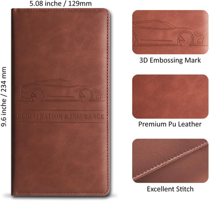 Car Accessories Registration and Insurance Holder,Leather Essential Card Magnetic Shut Vehicle Glove Box Organizer Case for Auto Driver License Document Truck Motorcycle Boat Men Women,Black