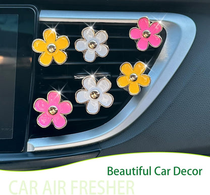 ORIESSE 6pcs Flowers Car Air Freshener Vent Clips Purple White Daisy Air Vent Clip Car Accessories for Women 3.3cm/3cm Flower Vehicle Interior Decor Refillable Diffuser