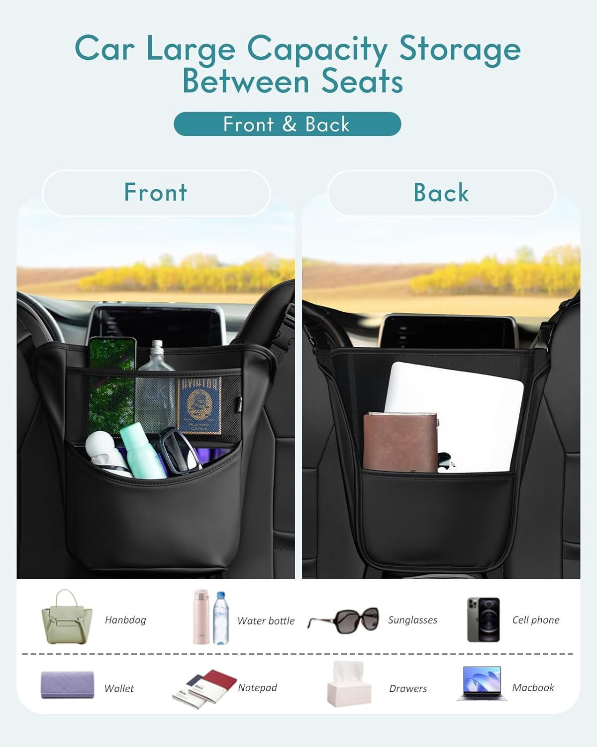 FLORICH Car Seat Gap Filler, Pro-Seats Gap Filler Organizer and Storages 2-in-1, Premium Leather Center Console Organizer, Car Organizer Front Seat Universal Fit for Car SUV Truck