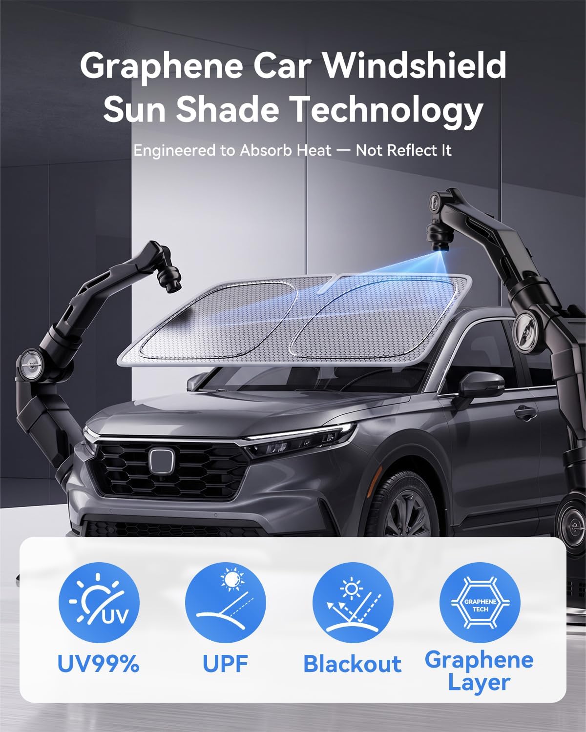 helloleiboo Graphene Car Windshield Sun Shade Car Sun Shade for Windshield with Heat Absorption Coating Foldable Design with UV Protection to Keep Your Car Interior Cooler Silver (X-Large-61 × 34 in)