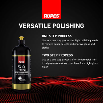 RUPES 9.DAFINE250 Pack of 1 250 ml Yellow D-A Fine High Performance Polishing Compound for Car Detailing & Removing Scratches| Removes Fine Defects | Micro-Abrasive Technology | Removes Swirl Marks