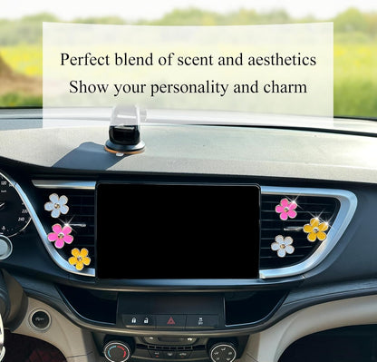 ORIESSE 6pcs Flowers Car Air Freshener Vent Clips Purple White Daisy Air Vent Clip Car Accessories for Women 3.3cm/3cm Flower Vehicle Interior Decor Refillable Diffuser