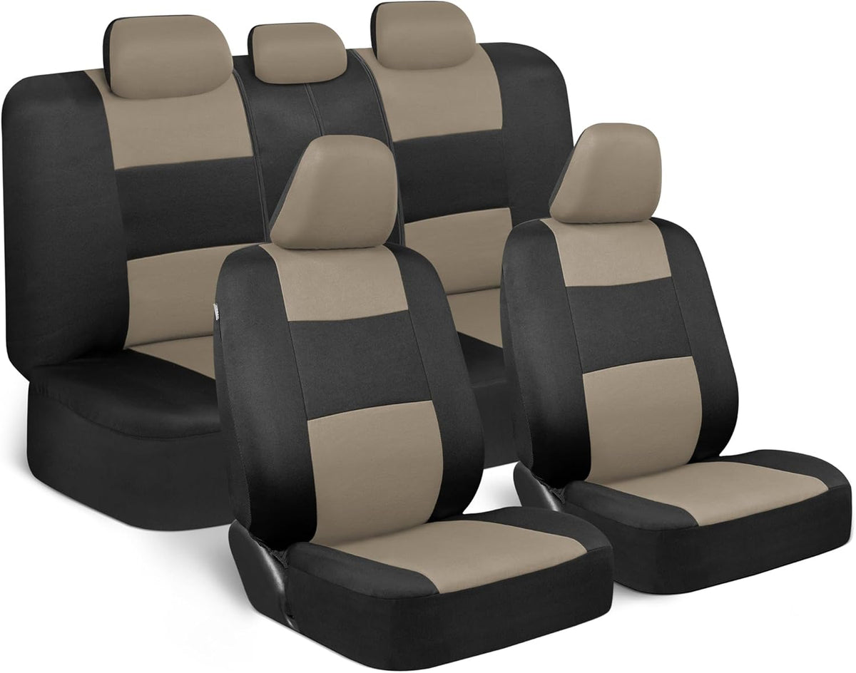 BDK PolyPro Car Seat Covers Full Set in Charcoal on Black – Front and Rear Split Bench for Cars, Easy to Install Cover Set, Accessories Auto Trucks Van SUV