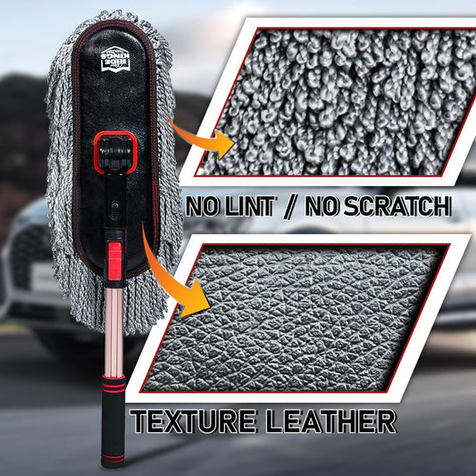 Car Duster Exterior Scratch Free with Extendable Handle, Microfiber Car Cleaning Brush for Dust Removal + Small Detailing Brush for Interior Care