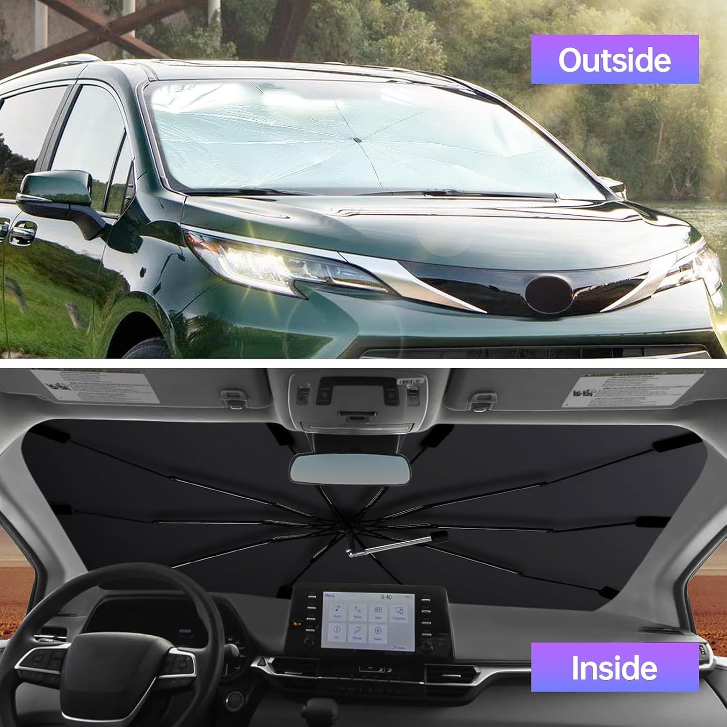 2026 Windshield Sun Shade Umbrella, Foldable Car Umbrella Sunshade with UV Block Car Front Window (Heat Insulation Protection) for Auto Windshield Covers Blackout Trucks Cars (Large)