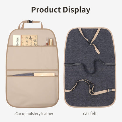 Kick Mat Back Seat Protector Waterproof Leather Car Seat Back Organizers Cover with 3 Storage Pockets for Kids Pets SUV Sedan Minivan Truck Car Travel Accessories (Black 2-Pack)