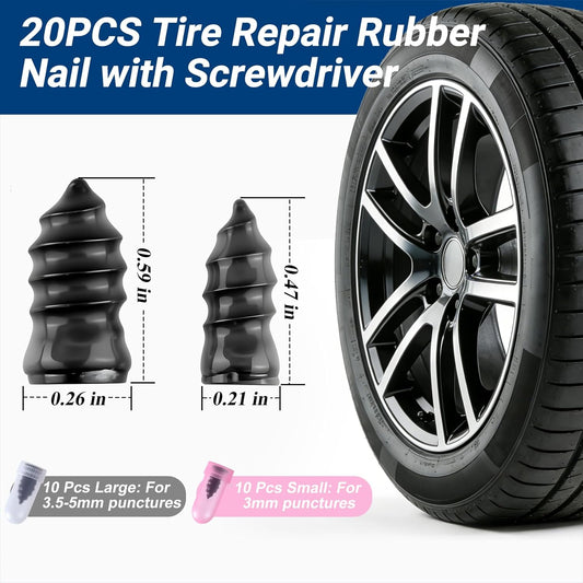 Tire Repair Rubber Nail Kit, Premium Spiral Screw-in Tire Plugs with 2 Sizes, Emergency Roadside Flat Tire Fix Tool for Car Truck Motorcycle Tractor ATV SUV - Fast Self Service Repair, 61 PCS