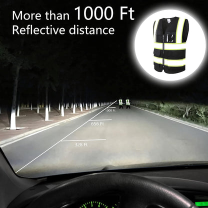 Reflective High Visibility Safety Vest for Men Women with Pockets Zipper Front Meets ANSI/ISEA Standards