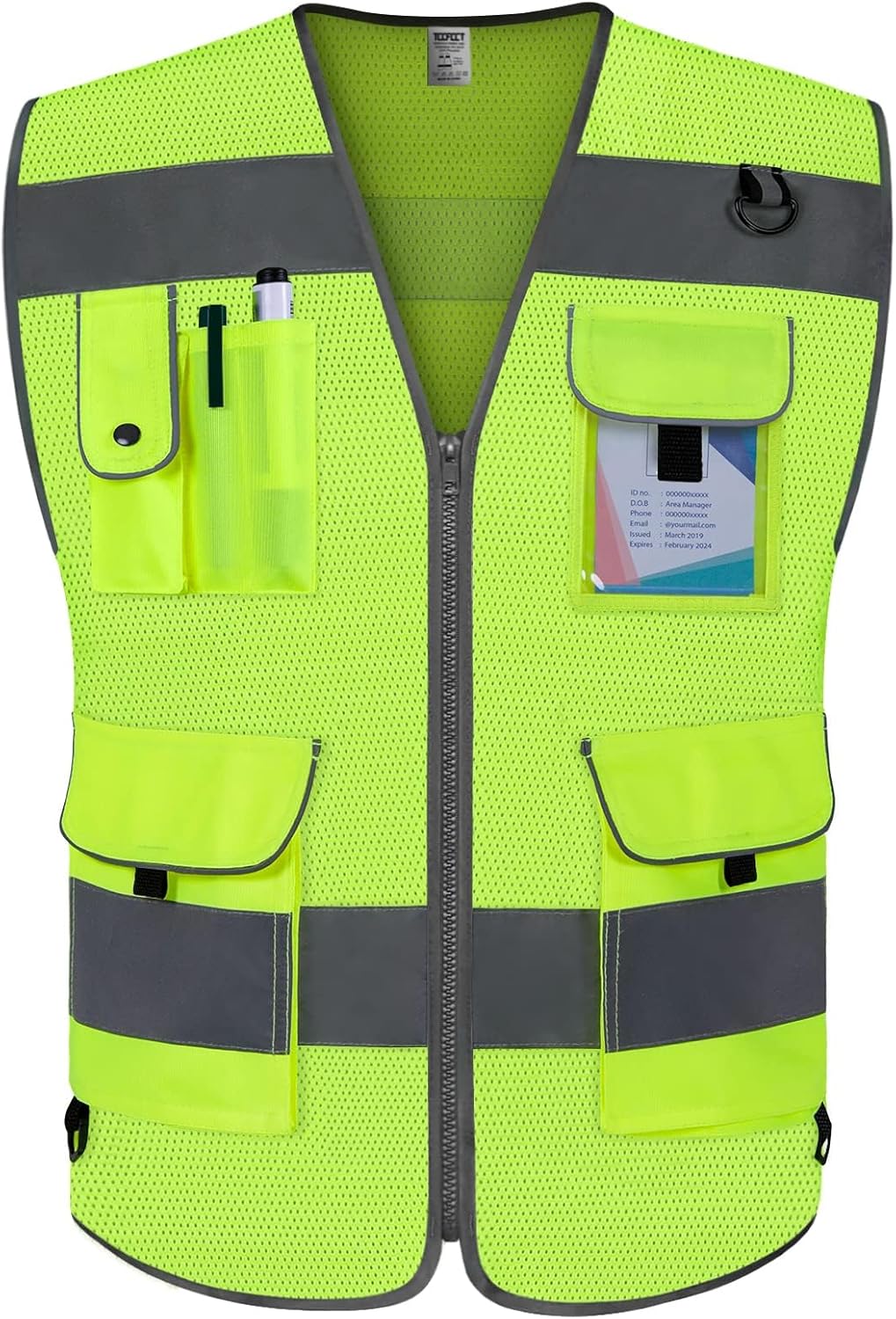 TCCFCCT Safety Vest for Men Women 9 Pockets High Visibility Vest for Safety, Reflective Work Vest with Reflective Strips, Meets ANSI/ISEA Standards, (Yellow, Large)