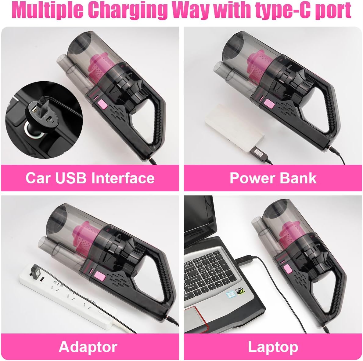 17pcs Car Cleaning Kit, Pink Car Interior Detailing Kit with High Power Handheld Vacuum, Detailing Brush Set, Windshield Cleaner, Cleaning Gel, Complete Auto Accessories for Women Gift