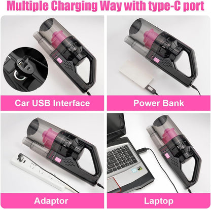 17pcs Car Cleaning Kit, Pink Car Interior Detailing Kit with High Power Handheld Vacuum, Detailing Brush Set, Windshield Cleaner, Cleaning Gel, Complete Auto Accessories for Women Gift