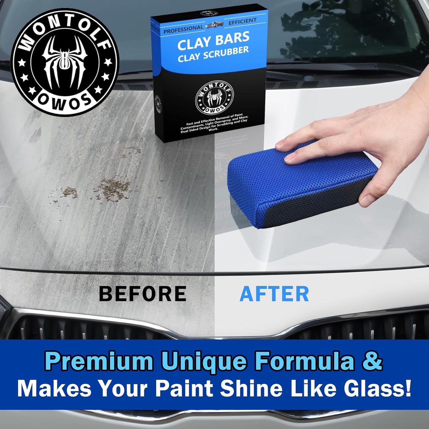 2 Pack 2 in 1 Clay Scrubber Car Clay Bar Auto Detailing Kit, Car Clay Wash Sponge, Premium Grade Magic Clay Mitt Towel, Easily Cleans Paint Contaminants, Debris, and Road Grime Light Overspray