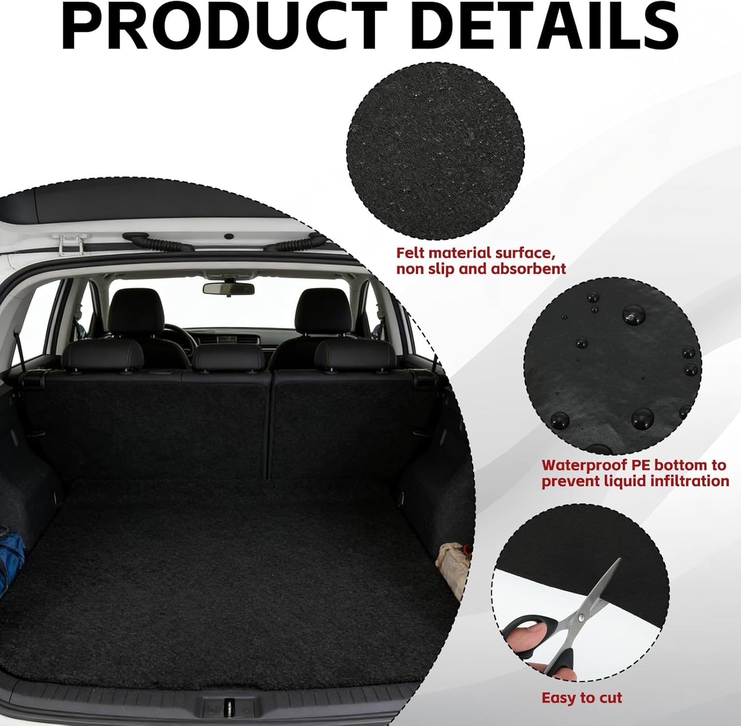 Universal Cargo Liner Mat, 61" x 72.8" Felt Cargo Liner Trunk Mat with Non Slip Backing, Protective Dog Seat Cover to Protect Vehicle Interior for SUV Trucks Vans and Cars, Waterproof