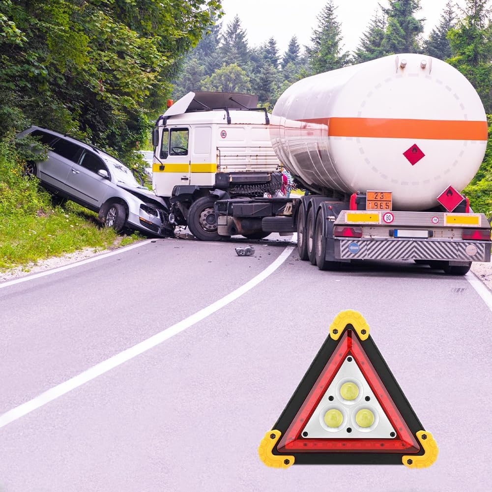 Waterproof Warning Triangle Light, Portable LED Road Flare | Rechargeable warning triangle light for vehicle breakdowns, accidents and emergency work