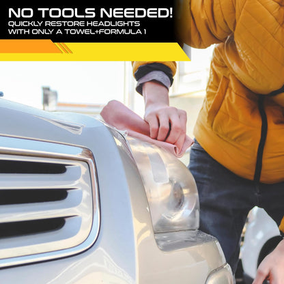 Formula 1 Headlight Restorer & Sealant – One Step Polish to Clean & Renew Yellowed Headlights, Windscreens, or Exterior Plastics (8 oz.)