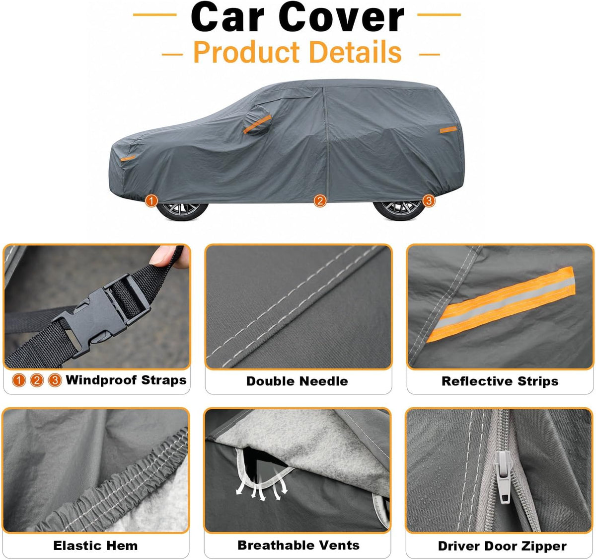 GUNHYI 16 Layers Car Cover Waterproof All Weather, Heavy Duty Outdoor Car Cover Universal Fit Sedan Toyota Camry, Tesla Model 3, Honda Accord, Nissan Altima, Kia K5/Stinger, Hyundai Sonata etc.