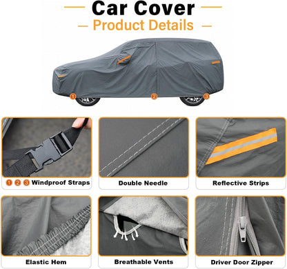 GUNHYI 16 Layers Car Cover Waterproof All Weather, Heavy Duty Outdoor Car Cover Universal Fit Sedan Toyota Camry, Tesla Model 3, Honda Accord, Nissan Altima, Kia K5/Stinger, Hyundai Sonata etc.