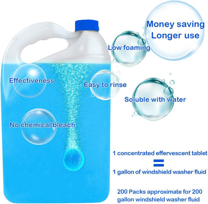 100 Pieces Car windshield washer fluid Concentrated Clean Tablets,New Formula windshield wiper fluid Solid Effervescent Tablet.Remove glass stains,Clear vision(Use With De-icer or Methanol for Winter)
