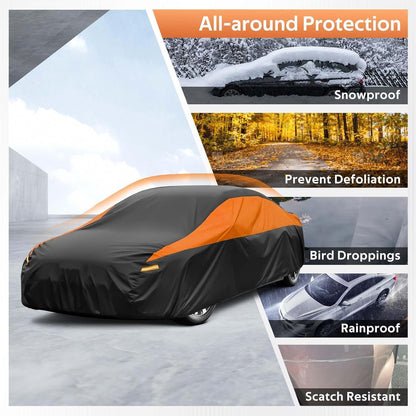 GUNHYI Car Cover for Automobiles All Weather Waterproof, Universal Fit Sedan Ford Mustang, Chevy Camaro/Malibu, Kia Optima, Hyundai Sonata, Nissan Altima, Volkswagen Passat, Tesla Model 3 etc.