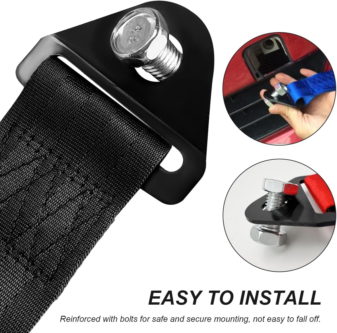 Racing Tow Strap, Stylish JDM Car Bumper Tow Strap Trailer Hook Belt for Decoration, Heavy Duty Nylon Traction Rope Universal Fit for Front or Rear Front Bumper (Black)