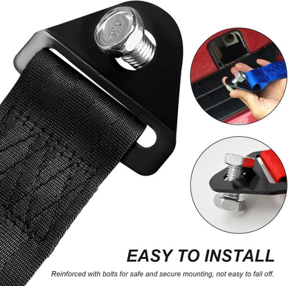 Racing Tow Strap, Stylish JDM Car Bumper Tow Strap Trailer Hook Belt for Decoration, Heavy Duty Nylon Traction Rope Universal Fit for Front or Rear Front Bumper (Black)