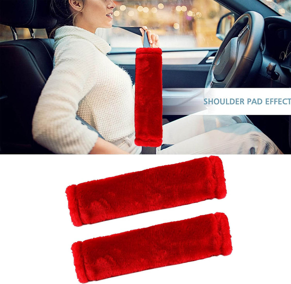MOONET 2 Packs Car Seatbelt Covers Shoulder Pad for More Comfortable Driving, Universal Seat Belt Cover for Handbag Camera Backpack Straps, Soft Faux Sheepskin Wool Seat Belt Cushion (Beige)
