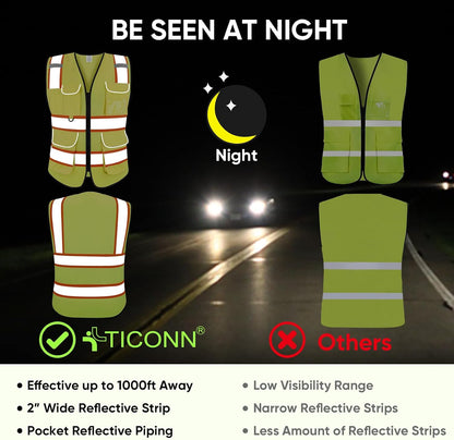TICONN Reflective Safety Vest High Visibility Class II Mesh Vest for Women & Men Meets ANSI Standards