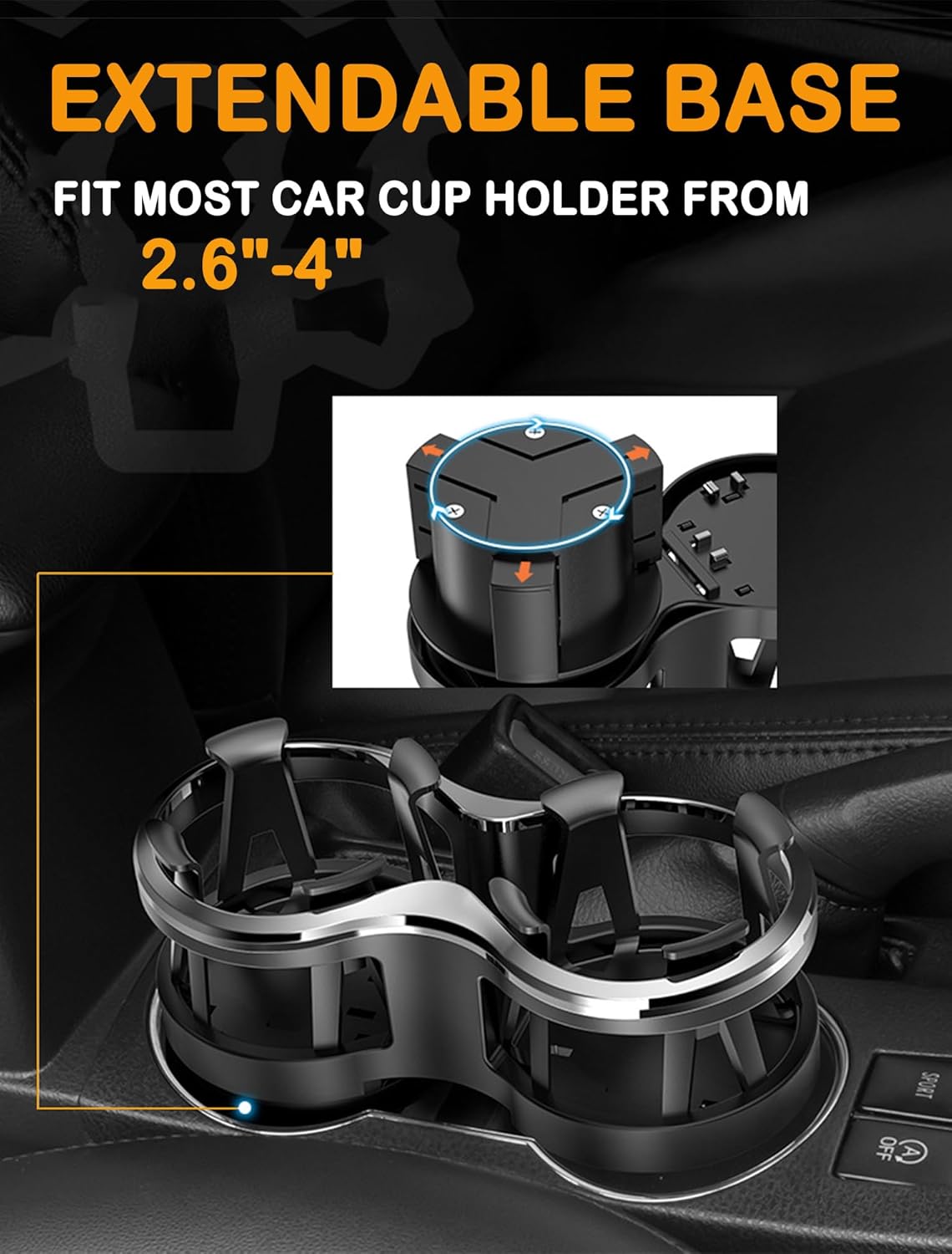 Kwak's Car Cup Holder Expander, 2 in 1 Extra Cup Holder Adapter Extender for Car with Expandable Insert, Fits Drink Cup,Tea Cup,Soda Can,Car Ashtray, etc