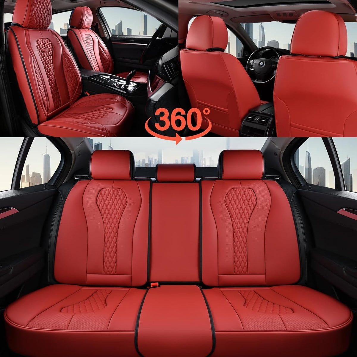 Coverado Seat Covers, Car Seat Covers Full Set, Black Car Seat Cover, Car Seat Covers Front Seats Back Seat Cover, Waterproof Car Seat Cushion, Leather Seat Covers Seat Protector Fit for Most Cars