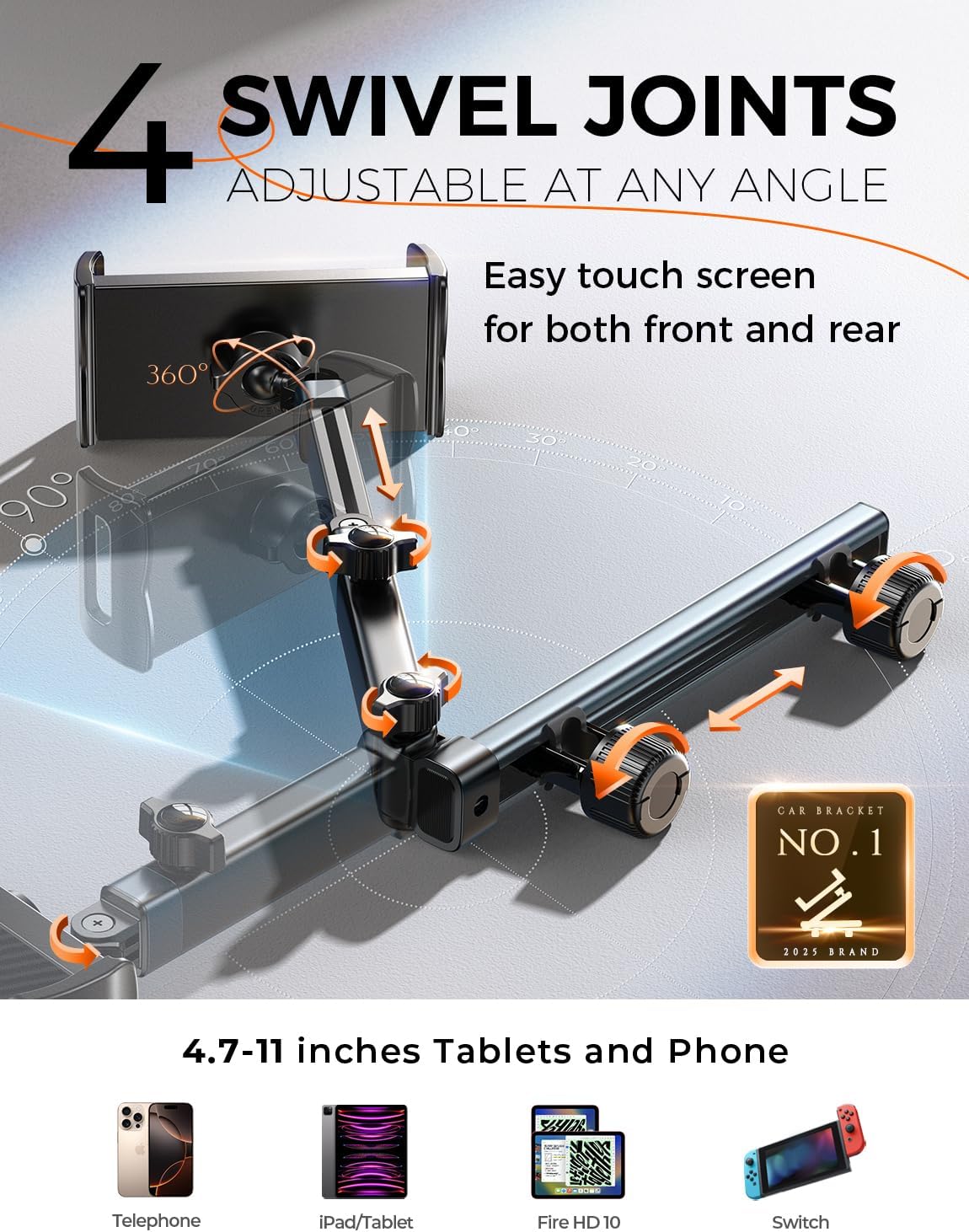 LISEN for iPad Holder Car Tablet Mount, Road Trip Essentials Toddler Kids Travel Gifts, Car Accessories for Women Interior Organizer Mens Truck 3in1 Tablet Holder for Car Camping Back Seat Headrest
