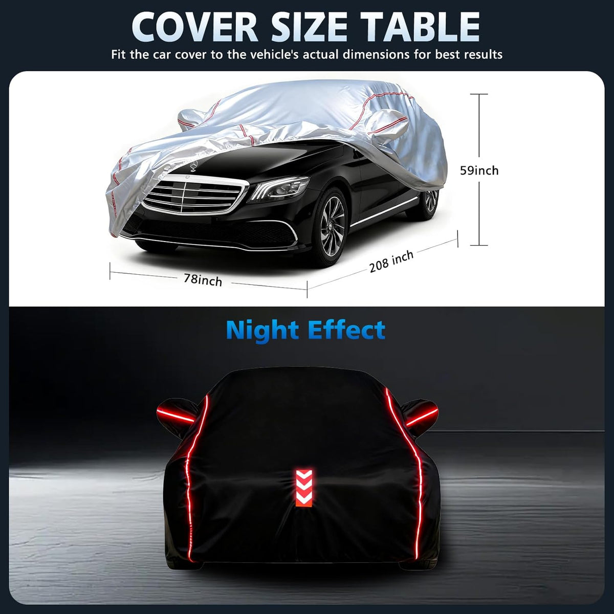 Car Cover for Sedan, Waterproof All Weather Heavy Duty, 360° Underbody Wrap Windproof Design, Quick Install Outdoor Vehicle Cover, Fits 186-193 in