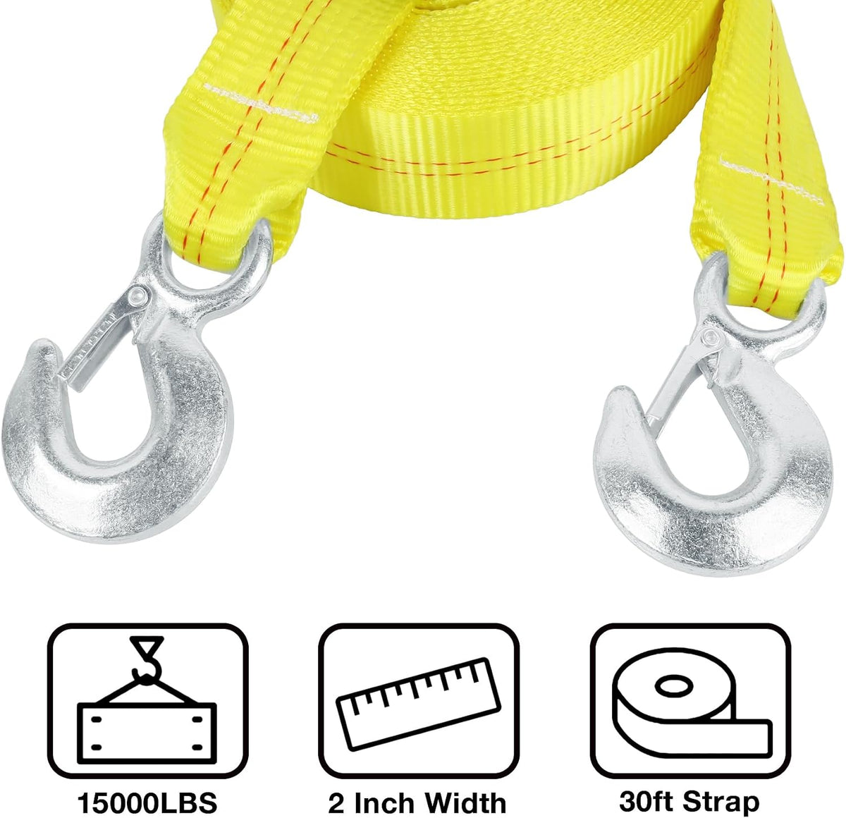 ATV Tow Strap with Hooks 20 ft,15000 lbs Towing Straps Heavy Duty with Hook 2 inch x 20 Foot Ropes for Trucks Vehicles Acessories,Cable for Truck Boat,Roadside Emergency Car Kit