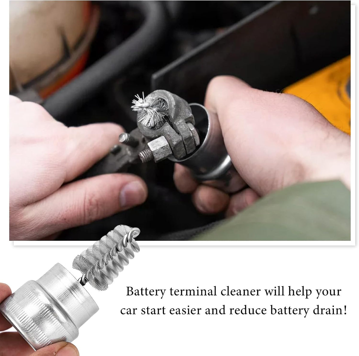 Battery Terminal Cleaner Kit, 2 Terminal Cleaning Brushes with 12 Anti-Corrosion Washers, Automotive Battery Wire Brush Tool Universal Accessories for Car Truck Marine Boat