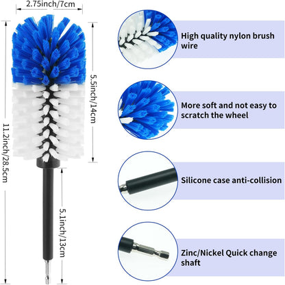 Wheel Brush, Soft Drill Wheel Cleaner Brush, Drill Brush for Car Wheel, No Scratches Highly Dense and Durable Car Wheel Brush Rim Tire Car Cleaning Brush for Wheels, Rims, Engines, Exhaust
