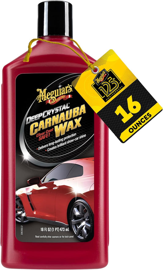 Meguiar's Deep Crystal Carnauba Wax, High-Grade Carnauba Liquid Car Wax for Long-Lasting Protection, Creates a Brilliant Shine and Gloss, Blocks UV Rays, Ideal Step for After Polishing, 16 Oz