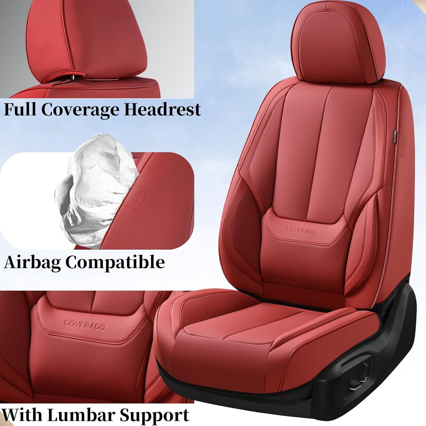 Coverado Seat Covers Full Set, Black Seat Covers for Cars 5 Seats, Car Seat Protector, Waterproof Nappa Leather Car Seat Cushion, Front and Rear Car Seat Cover Fit for Most Sedans SUV Pick-up Truck - Colors A