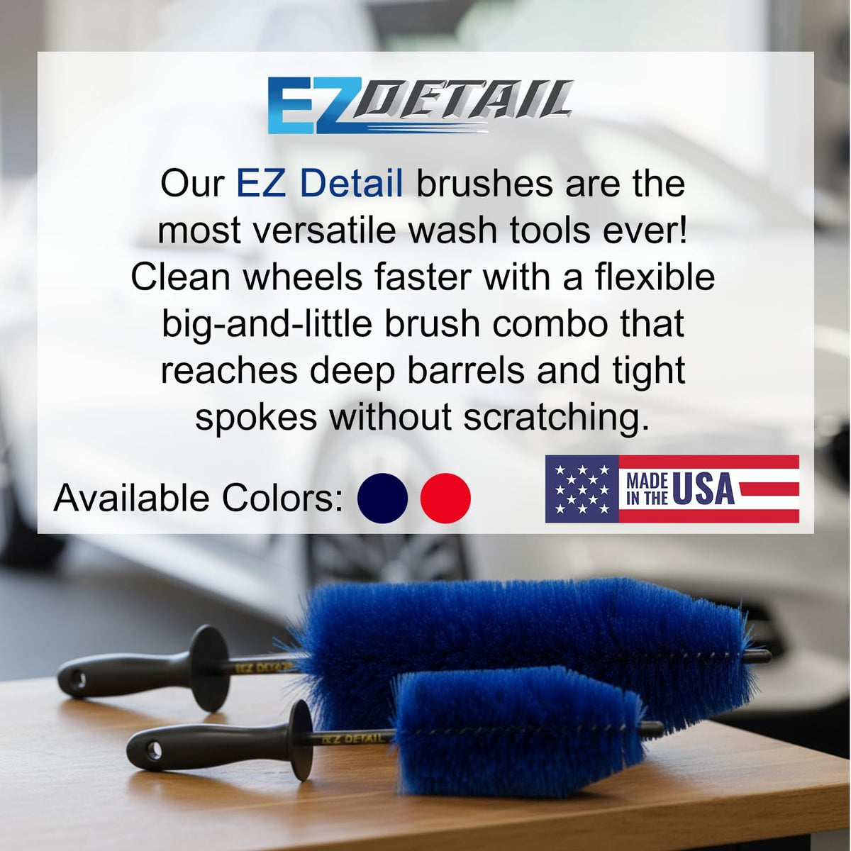 EZ Detail Big and Little Brush Combo - Wheel Rim Cleaner for Cars, Bike, Trucks, Motorcycle, and Other Vehicles - Non-Scratch Auto Detailing Tool, Easily Reaches Nook and Crannies