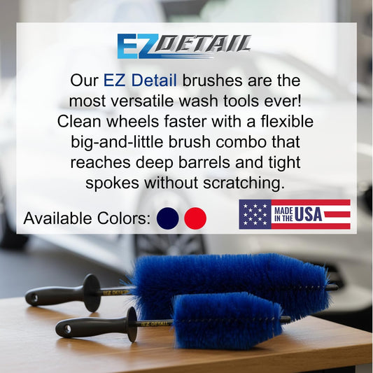 EZ Detail Big and Little Brush Combo - Wheel Rim Cleaner for Cars, Bike, Trucks, Motorcycle, and Other Vehicles - Non-Scratch Auto Detailing Tool, Easily Reaches Nook and Crannies