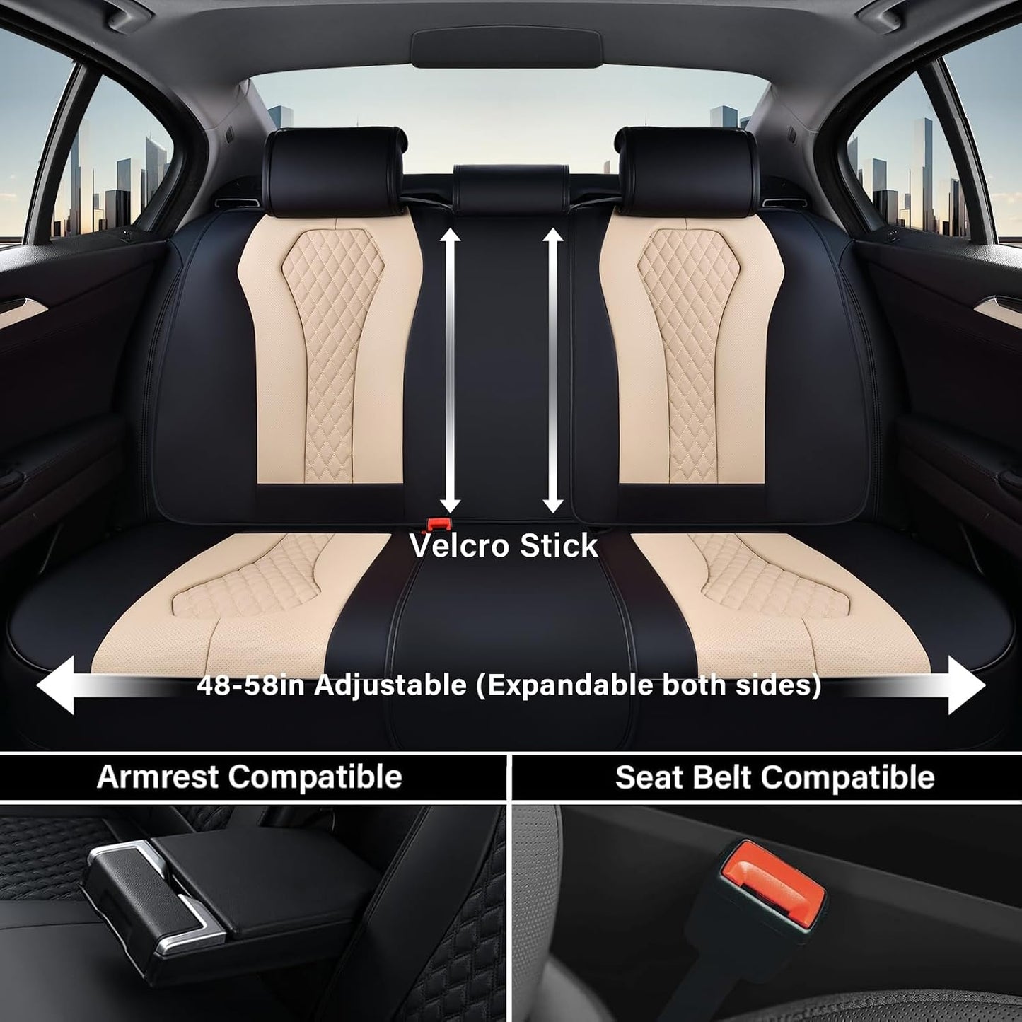 Coverado Seat Covers, Car Seat Covers Full Set, Black Car Seat Cover, Car Seat Covers Front Seats Back Seat Cover, Waterproof Car Seat Cushion, Leather Seat Covers Seat Protector Fit for Most Cars