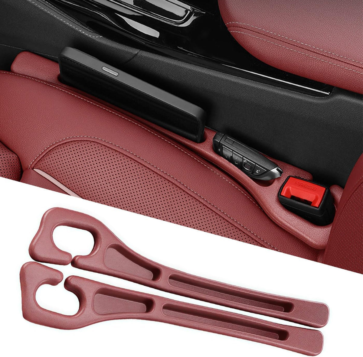 Car Seat Gap Filler 2-Pack, Universal Car Seat Gap Filler Organizer, Seat Gap Plug – Fills Gap Between Seat & Console, Drop-Proof Guard for Phones, Keys & Cards, Fits Cars, SUVs, Trucks, Black