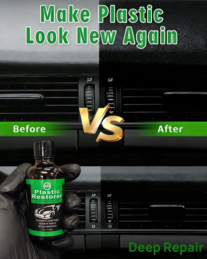 Plastic Restorer for Cars, 60ML Black Trim Restorer, Back to Black Plastic Restorer, High Concentration Ceramic Crystal Hydrophobic Coating Lasting Shine Up to 12 Months+ & UV Protection & Deep Repair