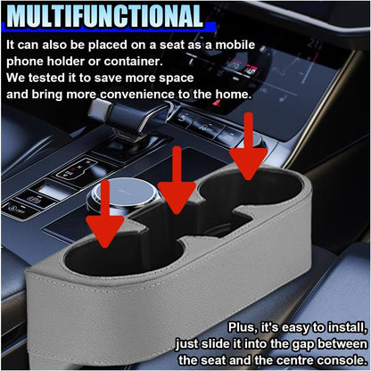 ZIMISI Car Cup Holder, PU Leather Auto Front Console Gap Filler Organizer, Multifunctional Cup Drink Holder, Car Seat Gap Filler Storage Box, Coin Bucket, Cell Mobile Phone Holder (Grey)