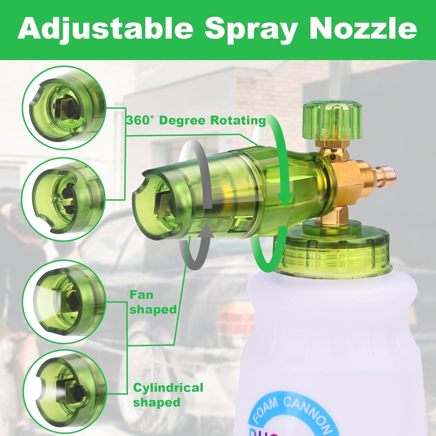 DUSICHIN Pressure Washer Gun Foam Cannon Dual Connector Shift Valve, Car Wash Foam Cannon Kit 1/4 Inch Quick Connector 5 Pressure Washer Nozzle Tips Build-in Design Work with A Pressure Washer DUS2703