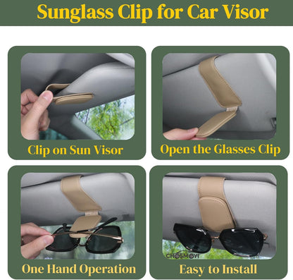 CHOSMOYI Magnetic Leather Sunglass Holder for Car, Sunglasses Clip for Car Visor, Auto Interior Accessories Universal for Different Size Eyeglasses (Black)